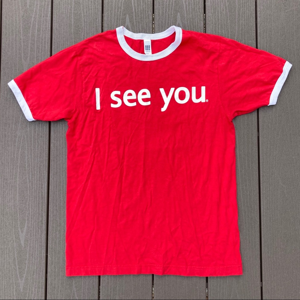 American Apparel I See You Keith Haring Ringer T Shirt Red Men’s Size Small USA